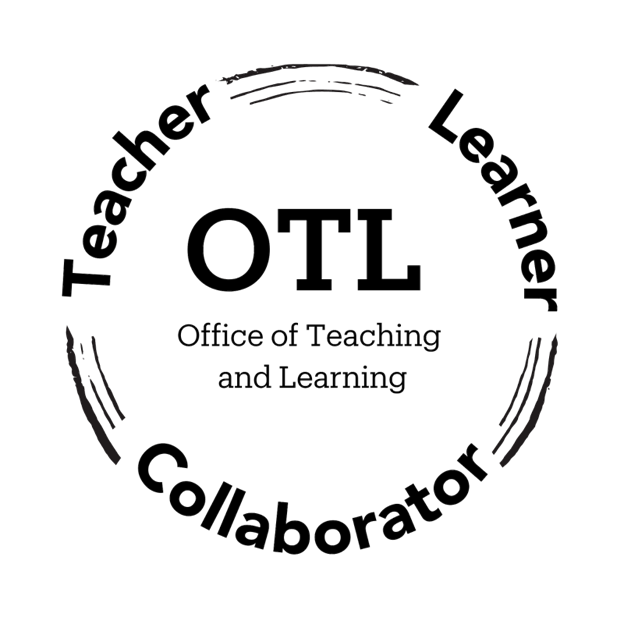 circular graphic with text in the center reading OTL Office of Teaching and Learning with teacher learner collaborator around the outside of the circle