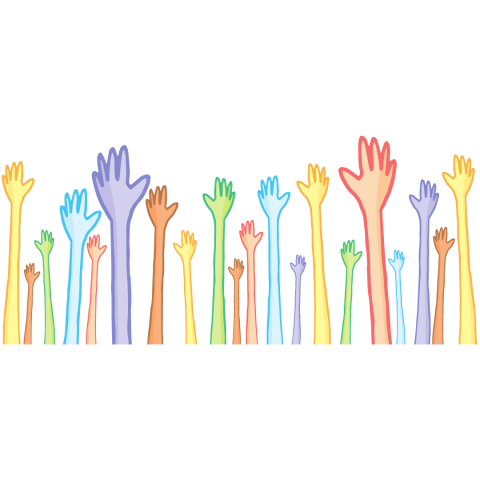 graphic of many raised hands of various colors