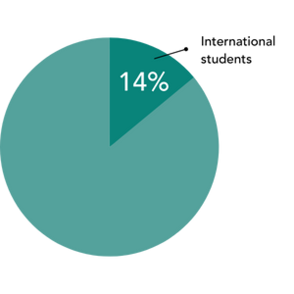 turquoise colored pie chart graphic depicting fourteen percent