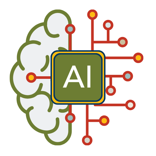 graphic of a brain rotated vertically with circuitry connecting to it