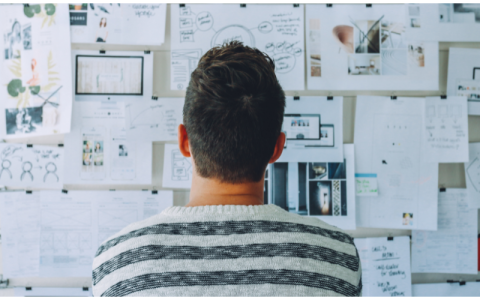 photo of a person looking at a bulletin board